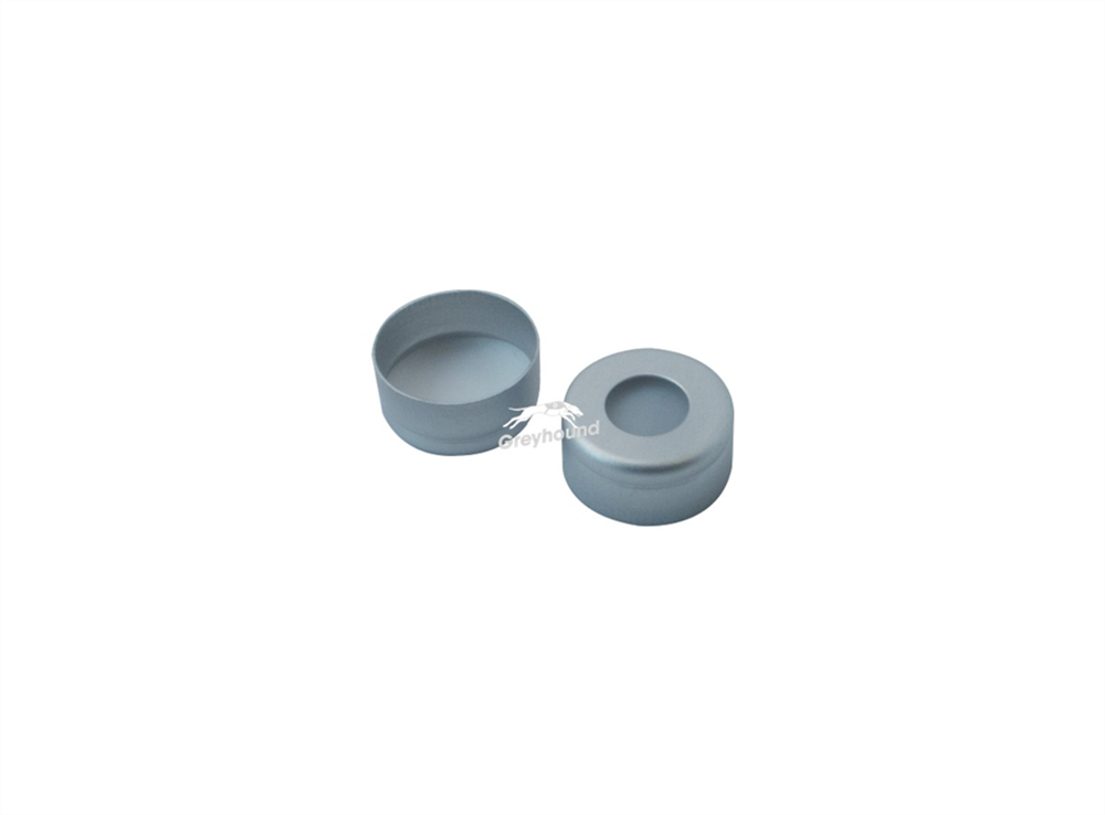 Picture of 11mm Aluminium Crimp Cap, Silver with PTFE Septa, with roll groove, 0.25mm, (Shore A 53)
